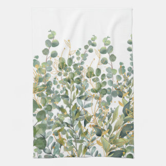 Linge De Cuisine Feuilles D'Eucalyptus Botanique Or Et Vert