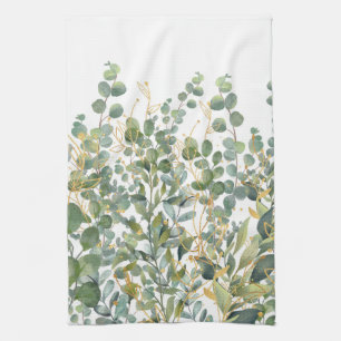 Linge De Cuisine Feuilles D'Eucalyptus Botanique Or Et Vert