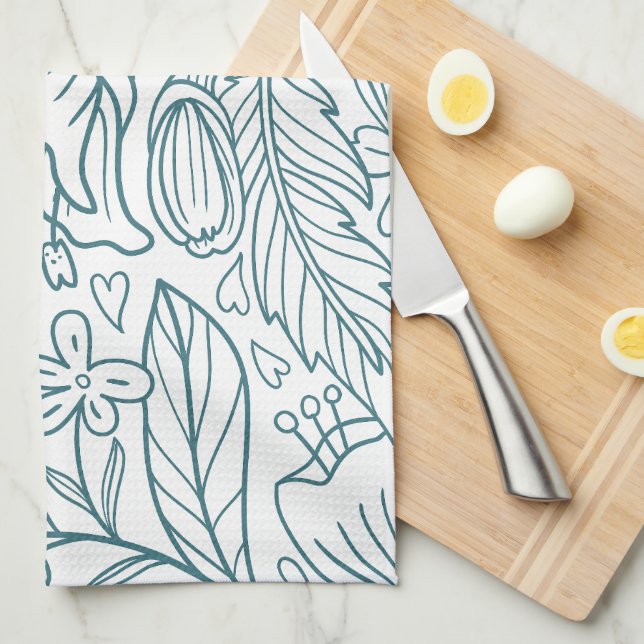 Linge De Cuisine Feuilles d'Hibiscus floral simple et élégant | (Quart Plié)