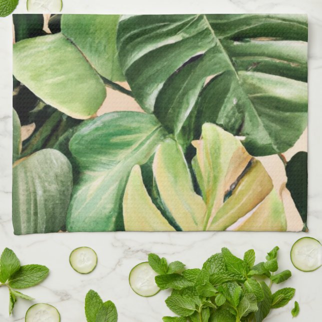 Linge De Cuisine Feuilles florales/hawaïennes/tropicales (Plié)