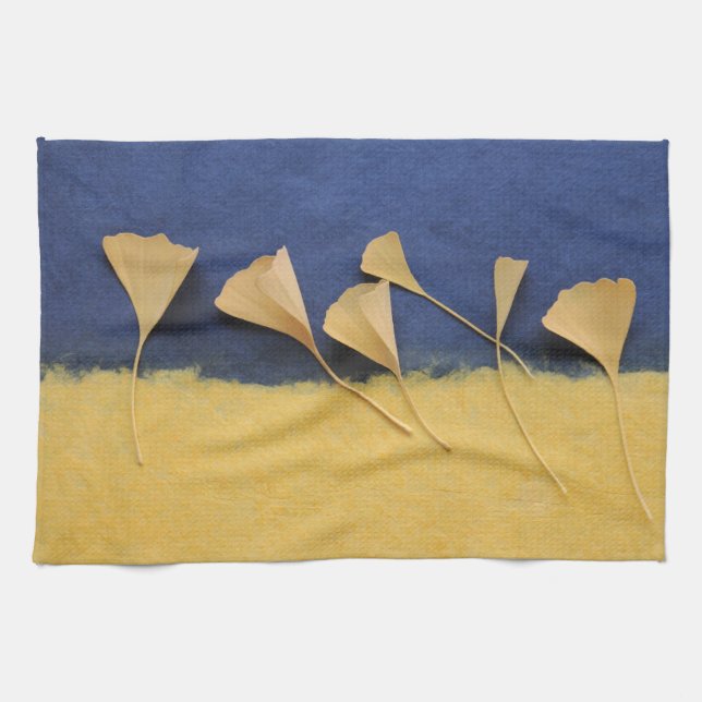 Linge De Cuisine Feuilles Ginkgo sur papier artisanal (Horizontal)