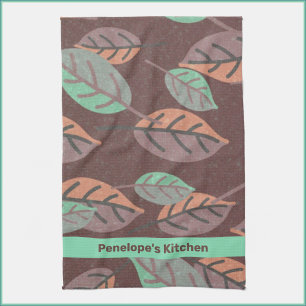 Linge De Cuisine Feuilles modernes Mint Green Orange et violet