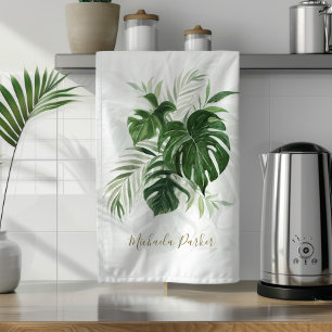 Linge De Cuisine Feuilles tropicales de verdure personnalisées à l'