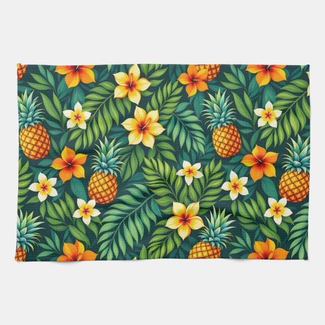 Linge De Cuisine Feuilles tropicales et motif ananas (Horizontal)