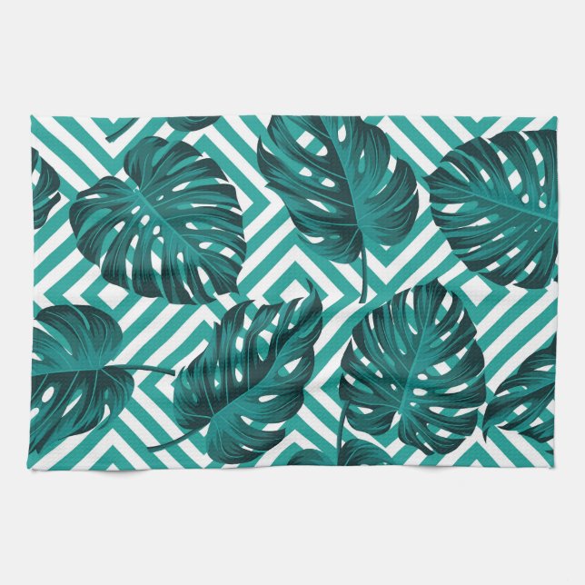 Linge De Cuisine Feuilles tropicaux : Motif Floral sans joint. (Horizontal)