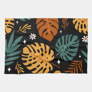 Linge De Cuisine Feuilles tropicaux : Vintage foncé sans couture.