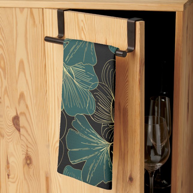 Linge De Cuisine Feuilles verts or (Pliage en tiers)