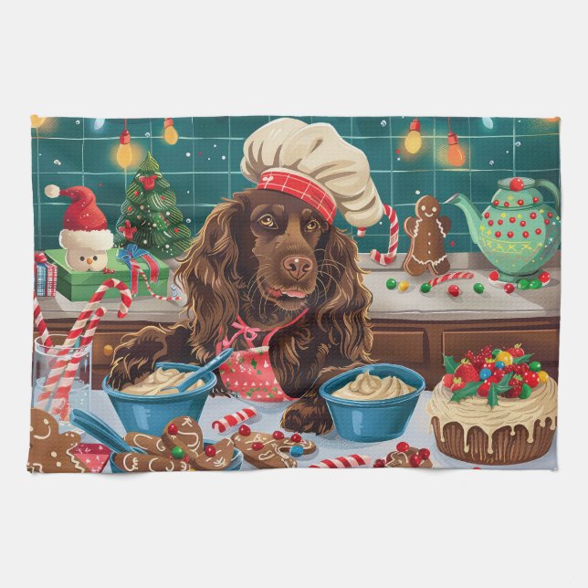 Linge De Cuisine Field Spaniel Gîtes : Festive Noël (Horizontal)