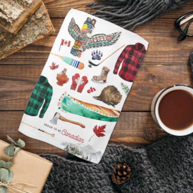 Linge De Cuisine Fière d'être canadienne | Illustration aquarelle (Créateur téléchargé)