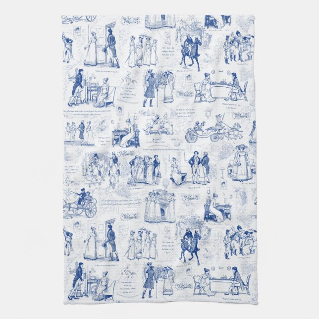 Linge De Cuisine Fierté et préjugé Citations de toile bleue Illustr (Vertical)