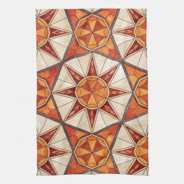 Linge De Cuisine Fiery Red and Orange Starburst - Geometric Mosaic (Vertical)