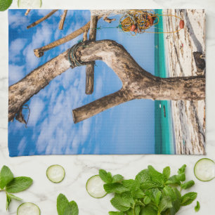 Linge De Cuisine Filets de pêche séchant sur la plage