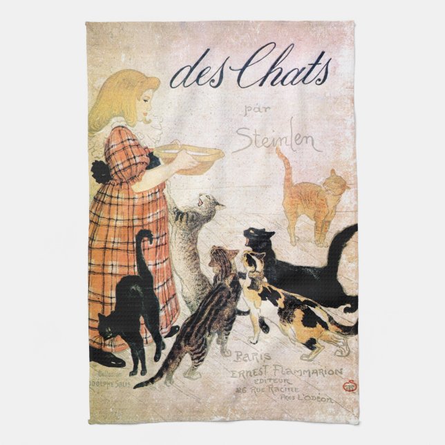 Linge De Cuisine Fille avec des chats, Alexandre Steinlen (Vertical)