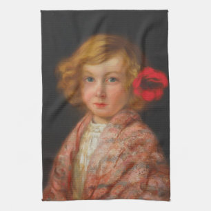 Linge De Cuisine Fille avec une fleur rouge dans ses cheveux