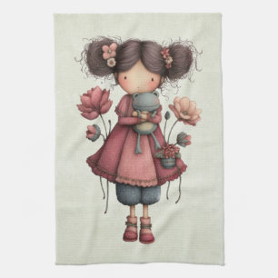 Linge De Cuisine Fille avec une poupée grenouille mignonne et fanta