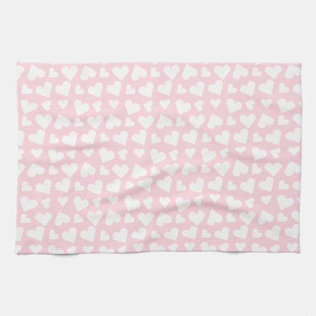 Linge De Cuisine Fille Coeur Motif rose blanc (Horizontal)