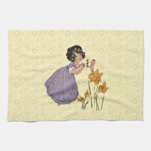 Linge De Cuisine Fille Elf Fairy Daffodil Antique Pâques