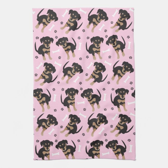 Linge De Cuisine Fille Empreinte de patte Chien  Motif d'os rose (Vertical)