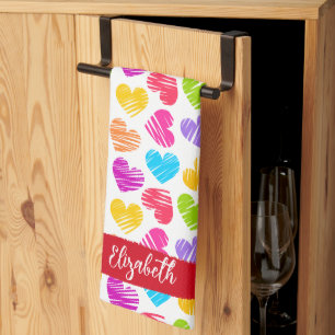 Linge De Cuisine Fille moderne Vibrant Doodled Hearts Nom du Motif