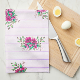 Linge De Cuisine Fille Pink Floral Doodles & Pink Stripes Bonjour
