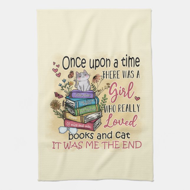 Linge De Cuisine Fille qui aime les livres et les chats (Vertical)