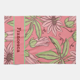 Linge De Cuisine Fille Rose Aquarelle Fleurs Pressées Nom du Motif