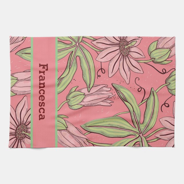 Linge De Cuisine Fille Rose Aquarelle Fleurs Pressées Nom du Motif (Horizontal)