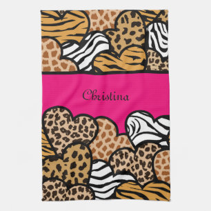 Linge De Cuisine Fille Rose Joueuse Coeurs Posters de animaux Nom