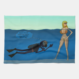 LINGE DE CUISINE FILLE SOUS-MARINE DRÔLE DE PLONGEUR AUTONOME,