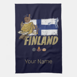 Linge De Cuisine Finlande Moose Vintage Drapeau Tente Rétro Souveni