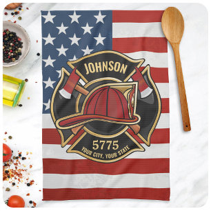 Linge De Cuisine Firefighter Fire Rescue Department USA Flag Custom