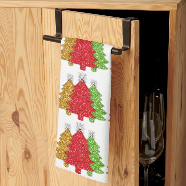 Linge De Cuisine Flacon de neige de l'arbre de Noël rouge étincelan (Pliage en tiers)