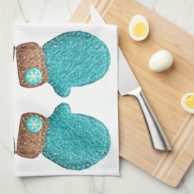 Linge De Cuisine Flacon d'hiver mignon Flacon de neige turquoise bl (Quart Plié)