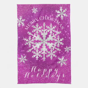 Linge De Cuisine Flacons de neige Magenta Blanc