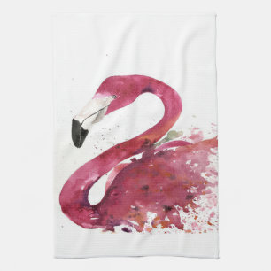 Linge De Cuisine Flamant rose   Aquarelle mignonne Flamant rose cad