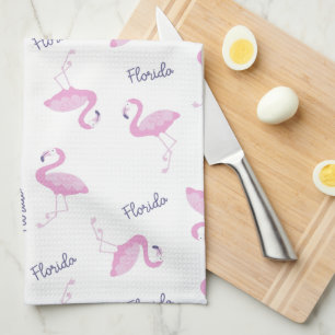 Linge De Cuisine Flamant rose Rose Avec Floride Violette