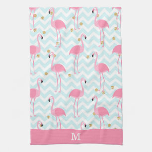 Linge De Cuisine Flamant rose rose Bleu Chevron Strigramme