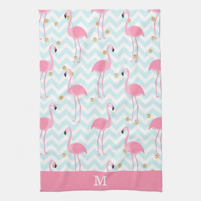 Linge De Cuisine Flamant rose rose Bleu Chevron Strigramme (Vertical)