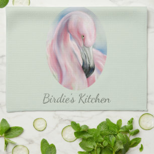 Linge De Cuisine Flamant rose rose Pastel Art Nom personnalisé