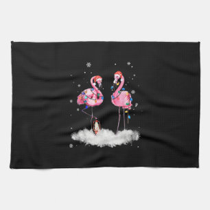 Linge De Cuisine Flamant rose sapin de Noël Santa Hat Lumière
