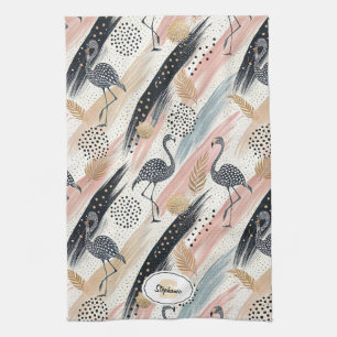 Linge De Cuisine Flamant stylisé & motif à coups de pinceau