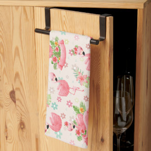 Linge De Cuisine Flamants mignons et fleurs tropicales