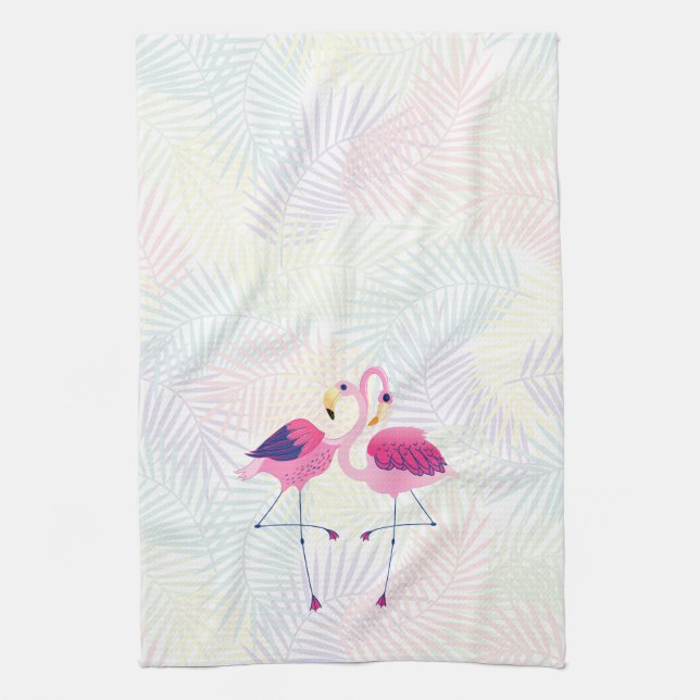 Linge De Cuisine Flamants roses roses et bleus (Vertical)
