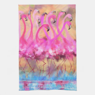 Linge De Cuisine Flamants roses roses Love Dance - Peinture d'art o