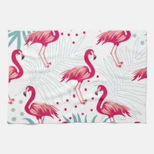 Linge De Cuisine Flamingo tropical et feuille, motif d'été.