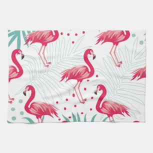 Linge De Cuisine Flamingo tropical et feuille, motif d'été.