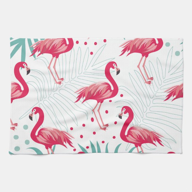 Linge De Cuisine Flamingo tropical et feuille, motif d'été. (Horizontal)