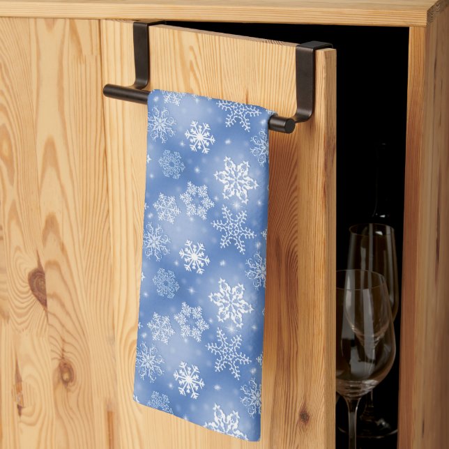 Linge De Cuisine Flammes De Neige Sur Le Bleu D'Hiver (Pliage en tiers)