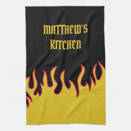 Linge De Cuisine Flammes Jaune, Rouge et Noir Personnalisées