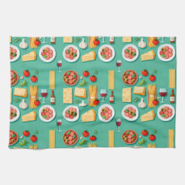 Linge De Cuisine Flat lay pattern of Italian food including wine